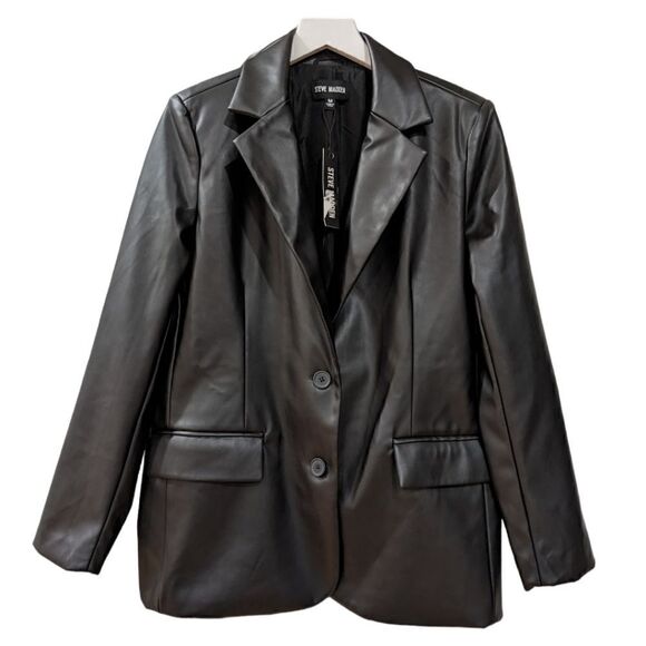 Steve Madden Women's Faux Leather Two Button Blazer Jacket Size M NWT - Picture 1 of 9